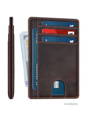 Slim Genuine Leather RFID Blocking Bifold Wallet Front Pocket
